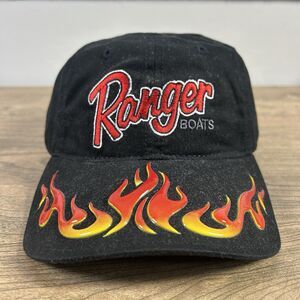Vintage Ranger Boats Hat Flames Black Strapback Embroidered Rare Fire 90s